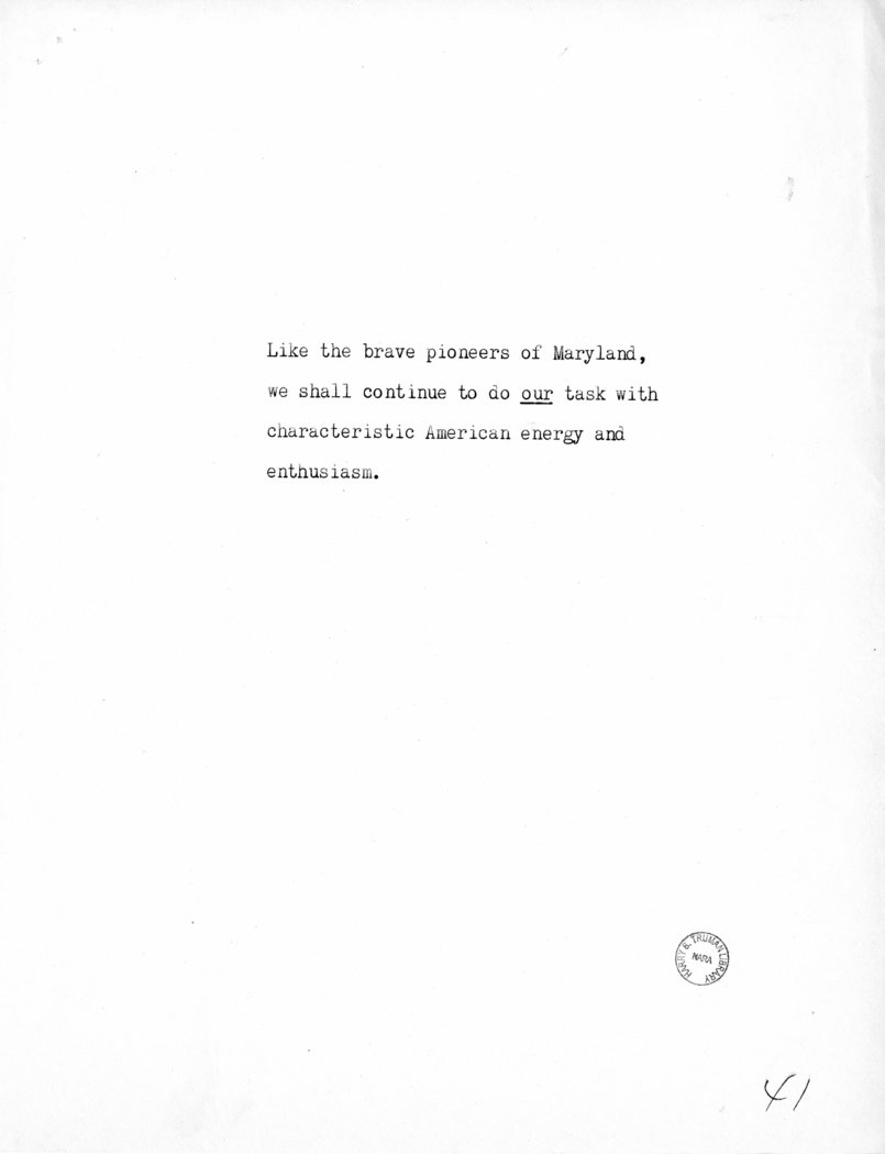 Reading Copy of Speech of Vice President Harry S. Truman in Baltimore, Maryland