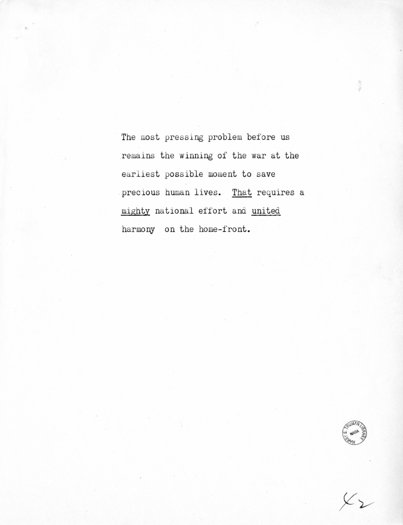 Reading Copy of Speech of Vice President Harry S. Truman in Baltimore, Maryland