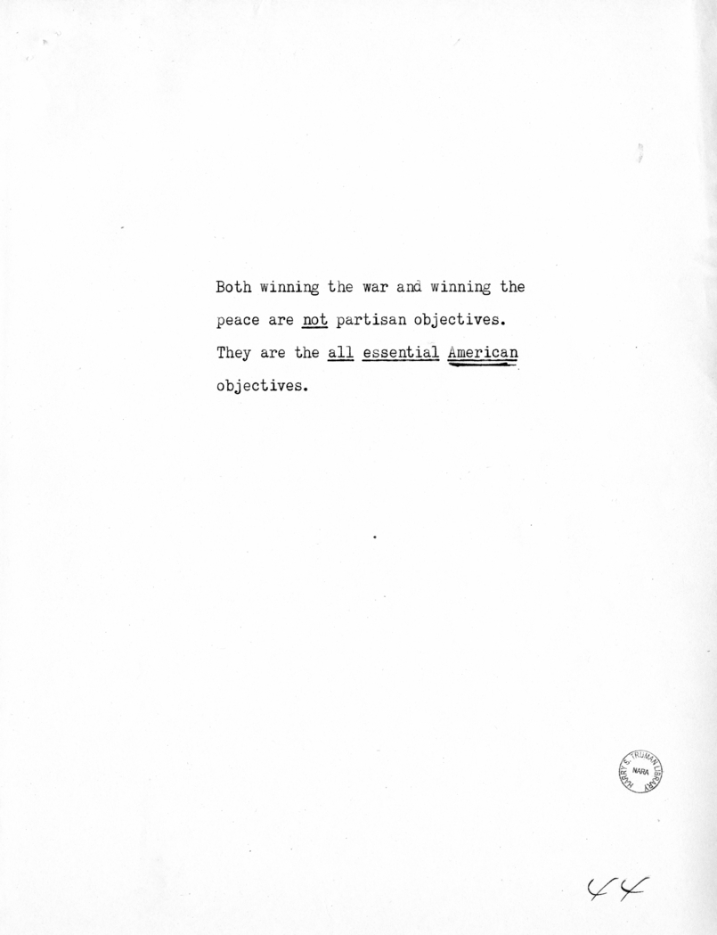 Reading Copy of Speech of Vice President Harry S. Truman in Baltimore, Maryland