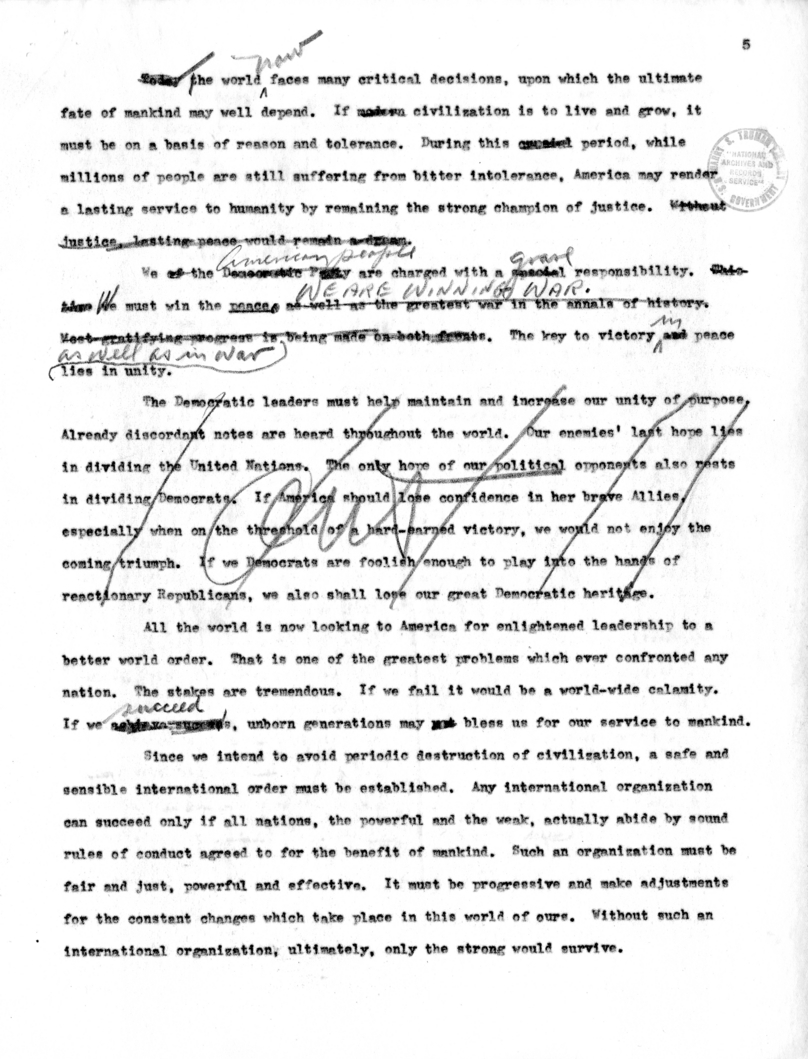 Suggested Draft Statement for Vice-President Harry S. Truman for Jefferson Day Dinner, Washington, D. C.