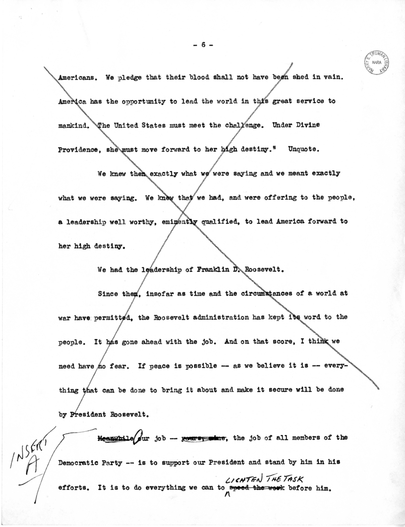 Draft Speech of Vice President Harry S. Truman for Jefferson Day Dinner, Washington, D. C.