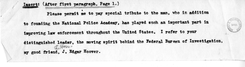 Draft of Suggested Speech of Vice President Harry S. Truman at the Federal Bureau of Investigation, Washington, D.C.