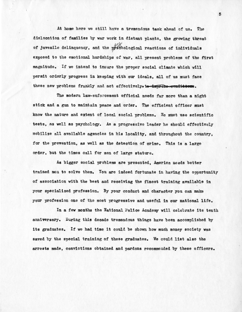 Draft of Suggested Speech of Vice President Harry S. Truman at the Federal Bureau of Investigation, Washington, D.C.