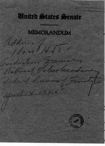 Speech of Vice President Harry S. Truman at National Police Academy Graduation Exercises, Federal Bureau of Investigation, Washington, D.C.