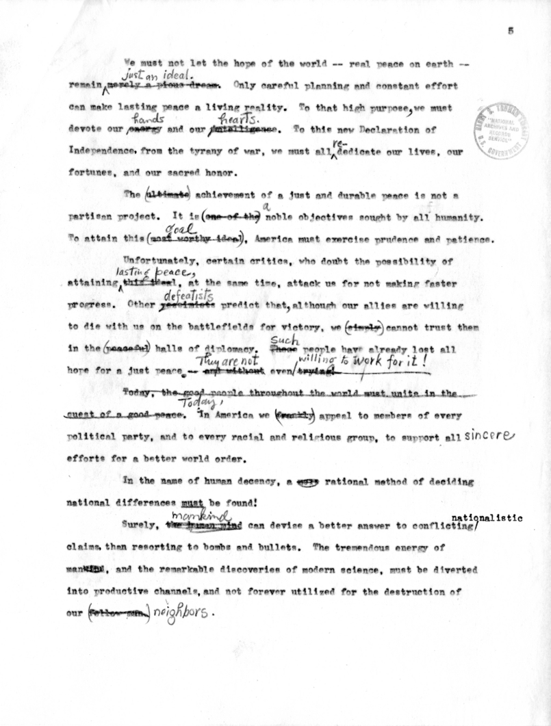 Draft Suggested Speech of Vice President Harry S. Truman at Providence, Rhode Island