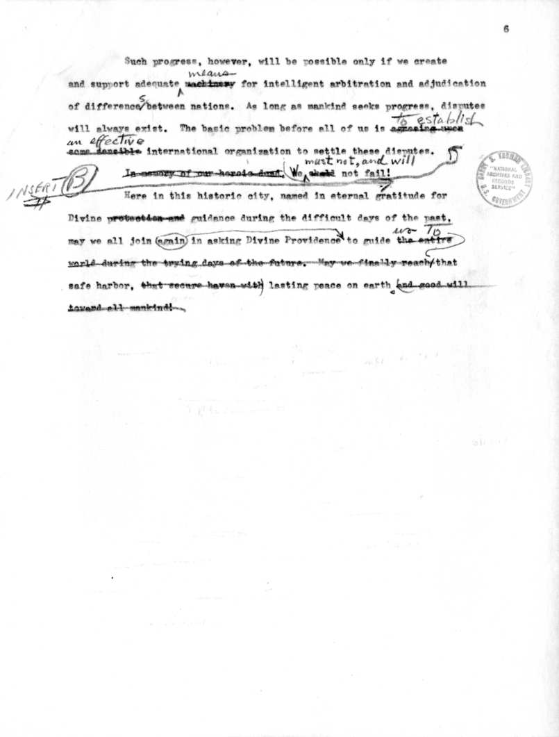 Draft Suggested Speech of Vice President Harry S. Truman at Providence, Rhode Island