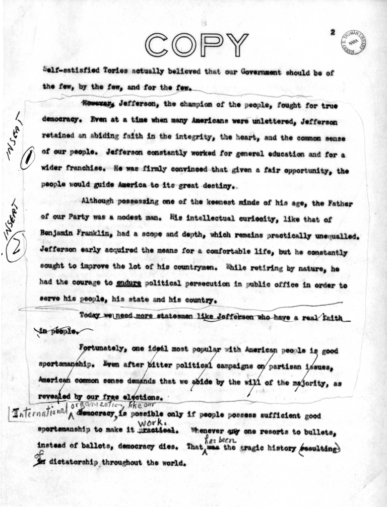 Draft Suggested Speech of Vice President Harry S. Truman at Providence, Rhode Island