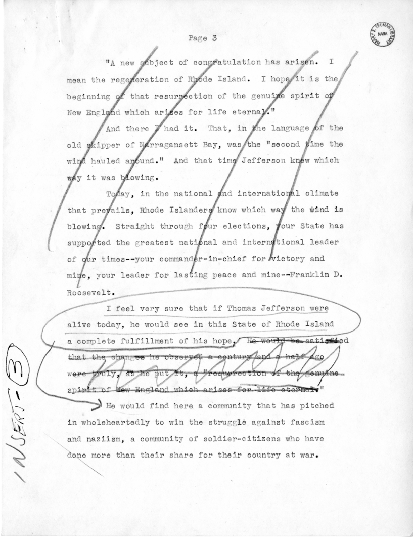 Draft Suggested Speech of Vice President Harry S. Truman at Providence, Rhode Island