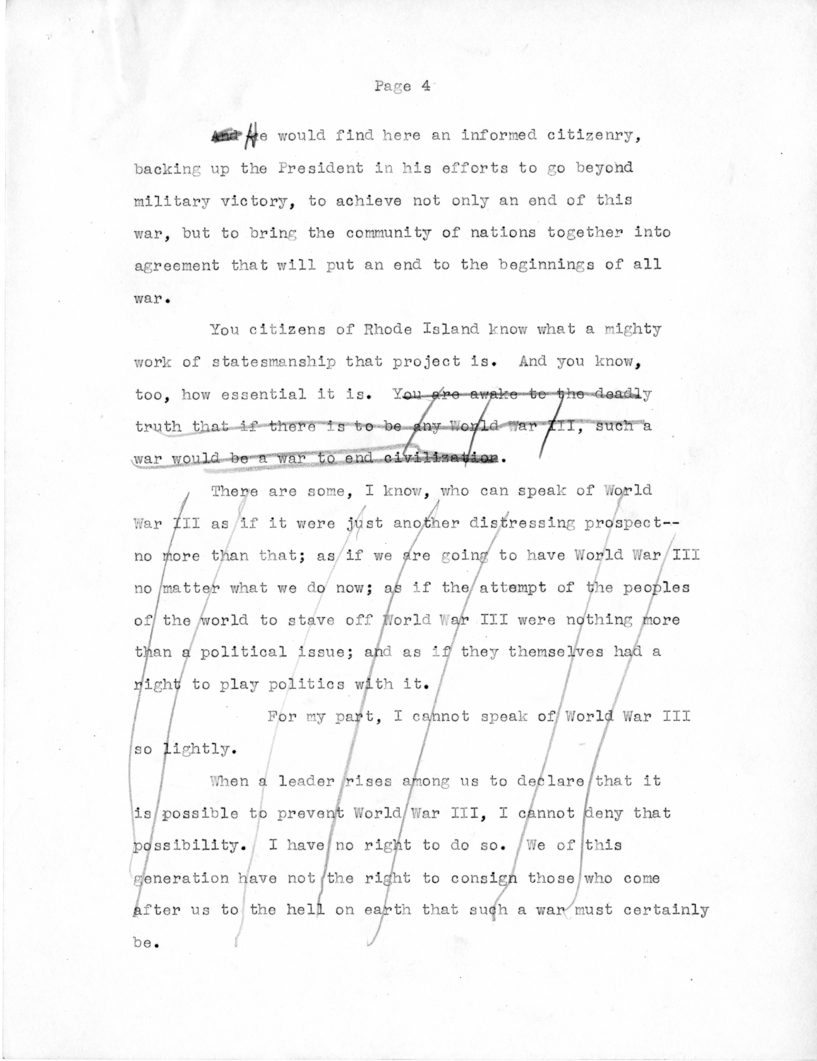 Draft Suggested Speech of Vice President Harry S. Truman at Providence, Rhode Island