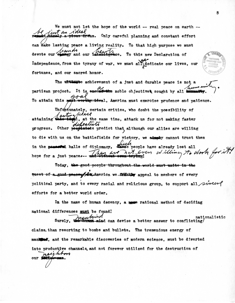 Draft Suggested Speech for Vice-President Harry S. Truman at Providence, Rhode Island