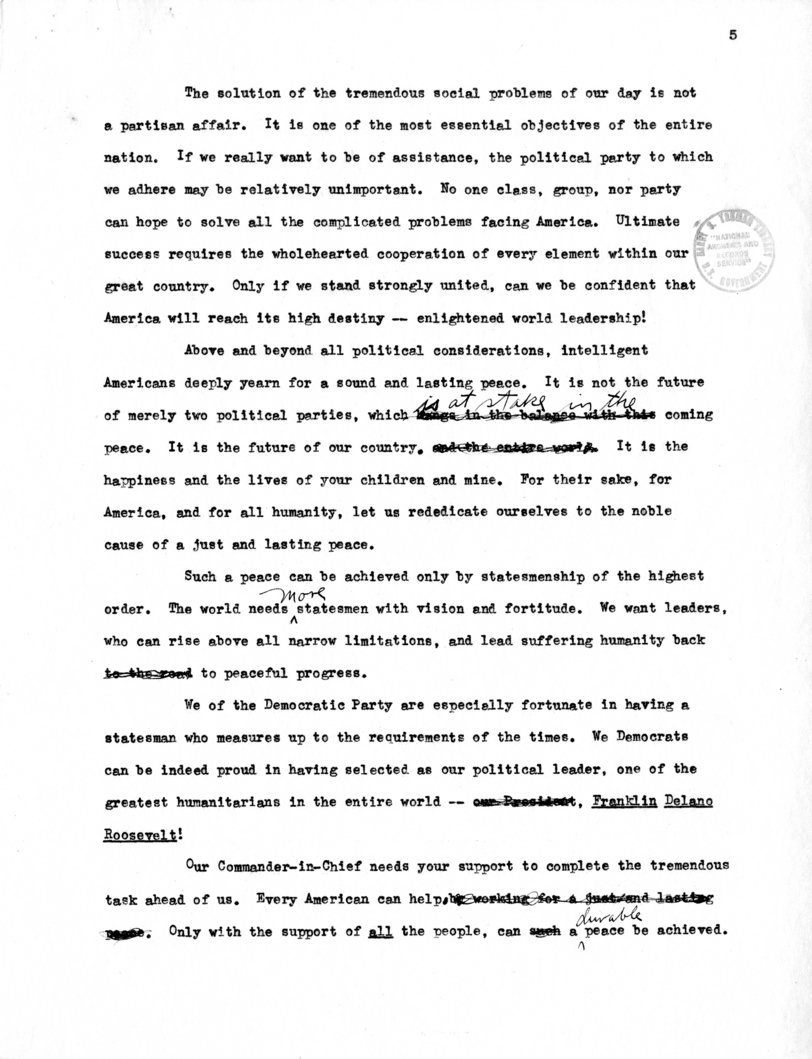 Speech to be Delivered by Vice President Harry S. Truman at Raleigh, North Carolina
