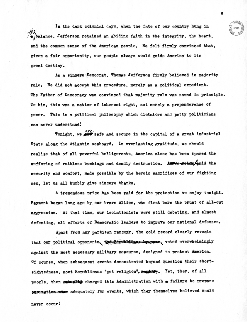 Speech to be Delivered by Vice President Harry S. Truman at Raleigh, North Carolina
