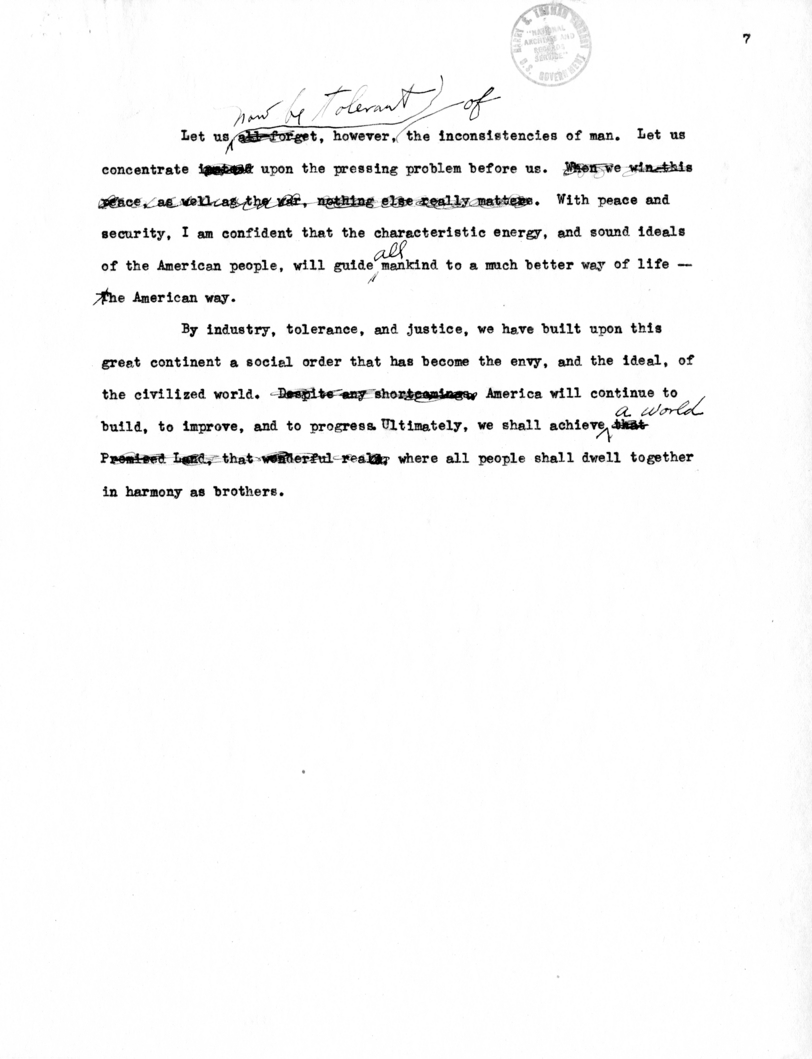 Speech to be Delivered by Vice President Harry S. Truman at Raleigh, North Carolina