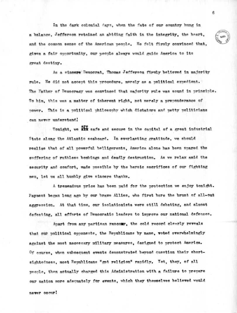 Speech to be Delivered by Vice President Harry S. Truman at Raleigh, North Carolina