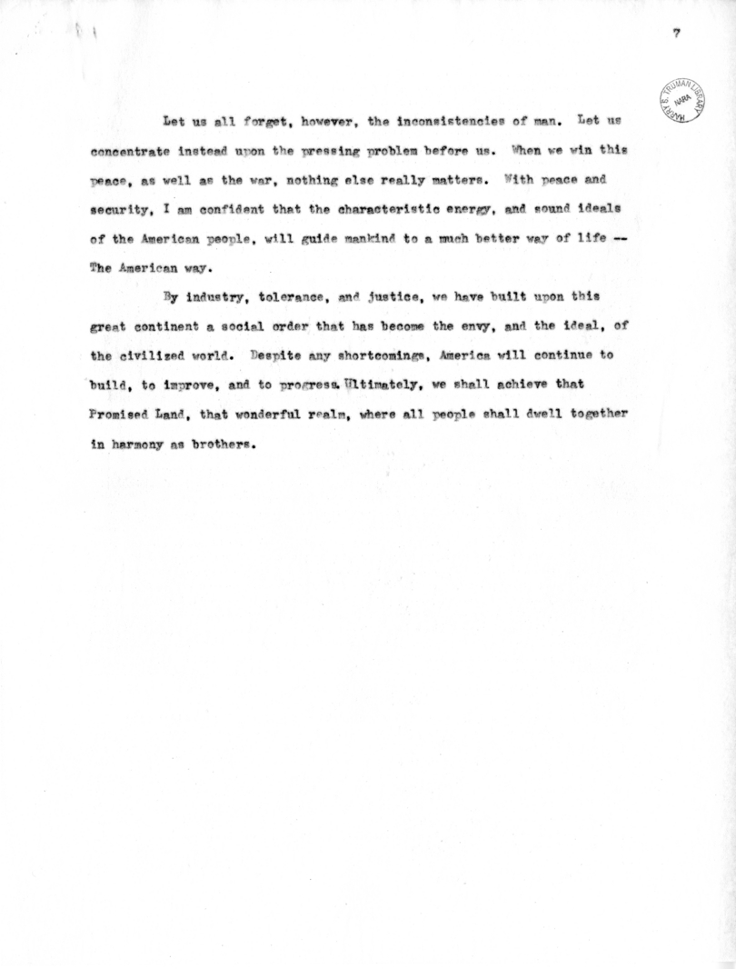 Speech to be Delivered by Vice President Harry S. Truman at Raleigh, North Carolina