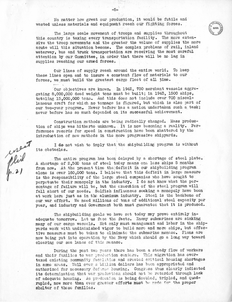 Draft Speech of Senator Harry S. Truman Before the International Convention, Order of Radio Telegraphers, Kansas City, Missouri