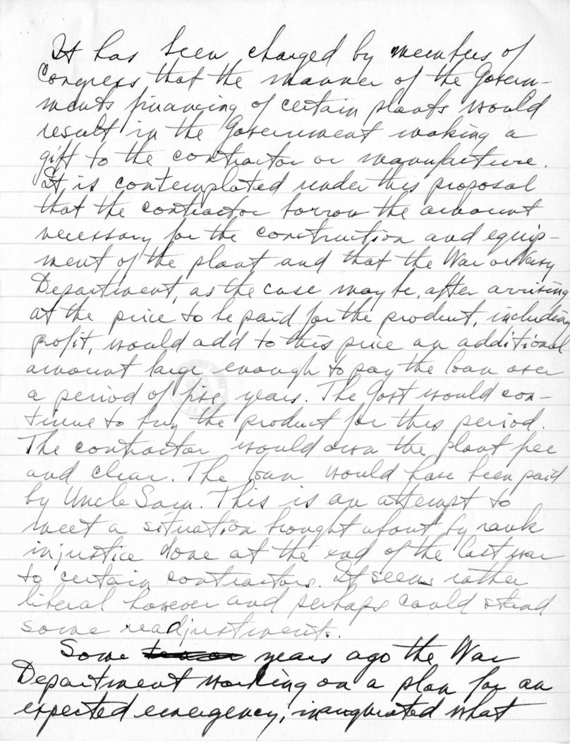 Handwritten Draft of Radio Speech by Senator Harry S. Truman