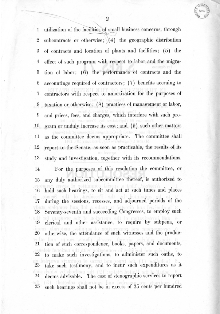 Senate Resolution 71, Submitted by Harry S. Truman