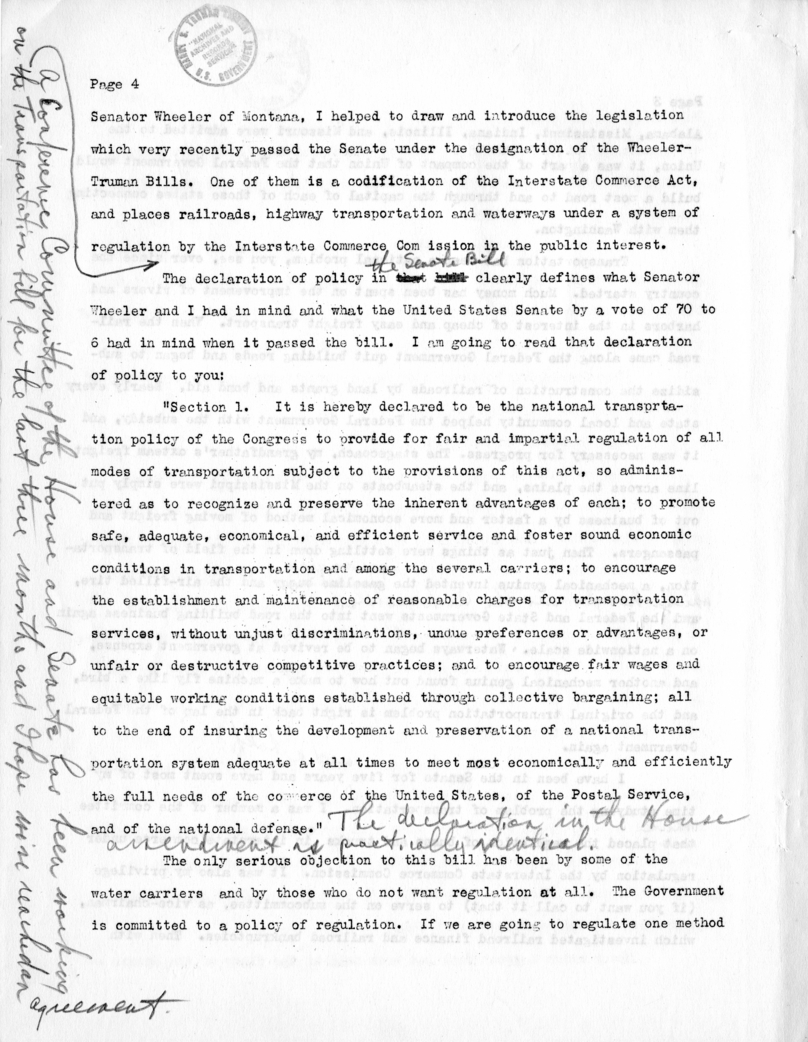 Draft Speech of Senator Harry S. Truman at New York City, New York