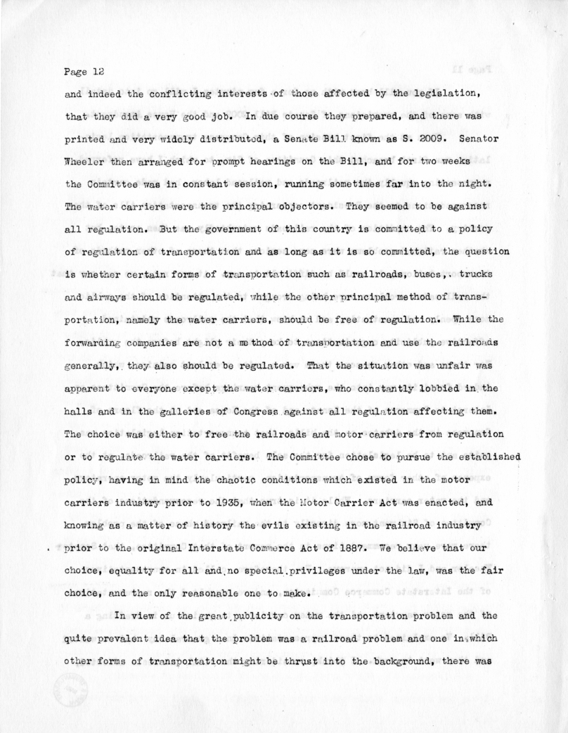 Draft Speech of Senator Harry S. Truman at New York City, New York