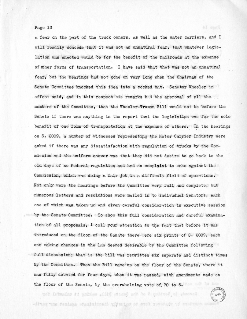 Draft Speech of Senator Harry S. Truman at New York City, New York