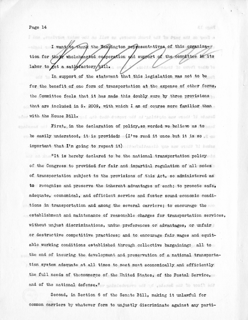 Draft Speech of Senator Harry S. Truman at New York City, New York
