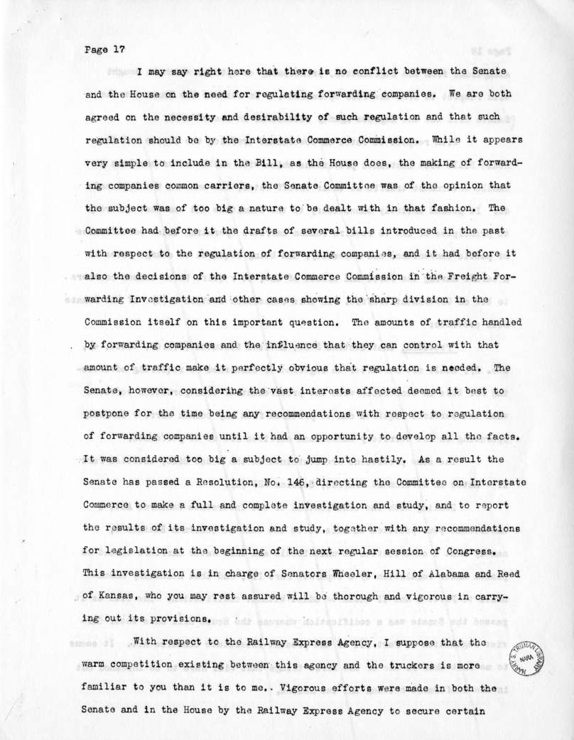 Draft Speech of Senator Harry S. Truman at New York City, New York