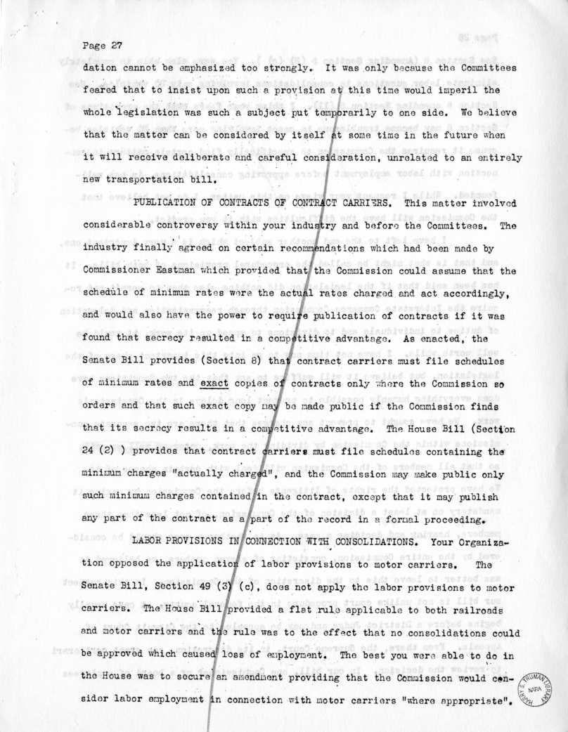 Draft Speech of Senator Harry S. Truman at New York City, New York