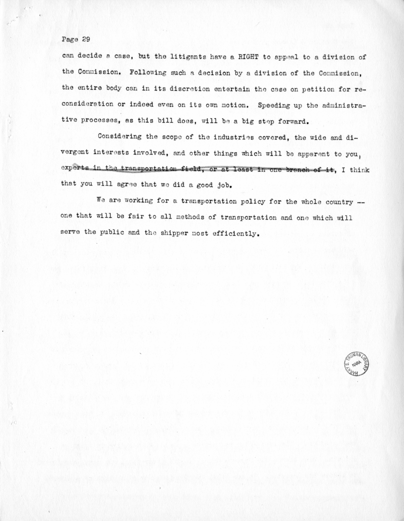 Draft Speech of Senator Harry S. Truman at New York City, New York