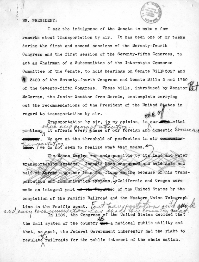 Draft Speech of Senator Harry S. Truman