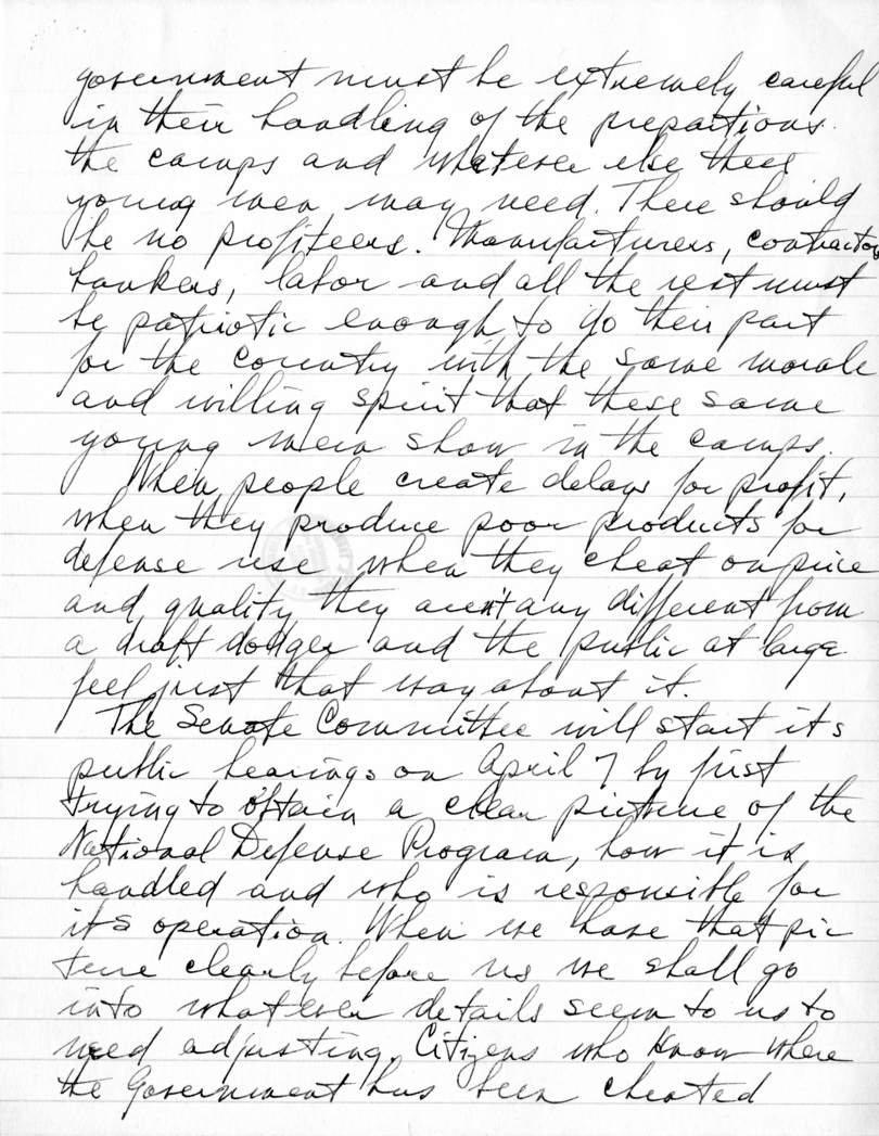 Handwritten Draft Speech of Senator Harry S. Truman