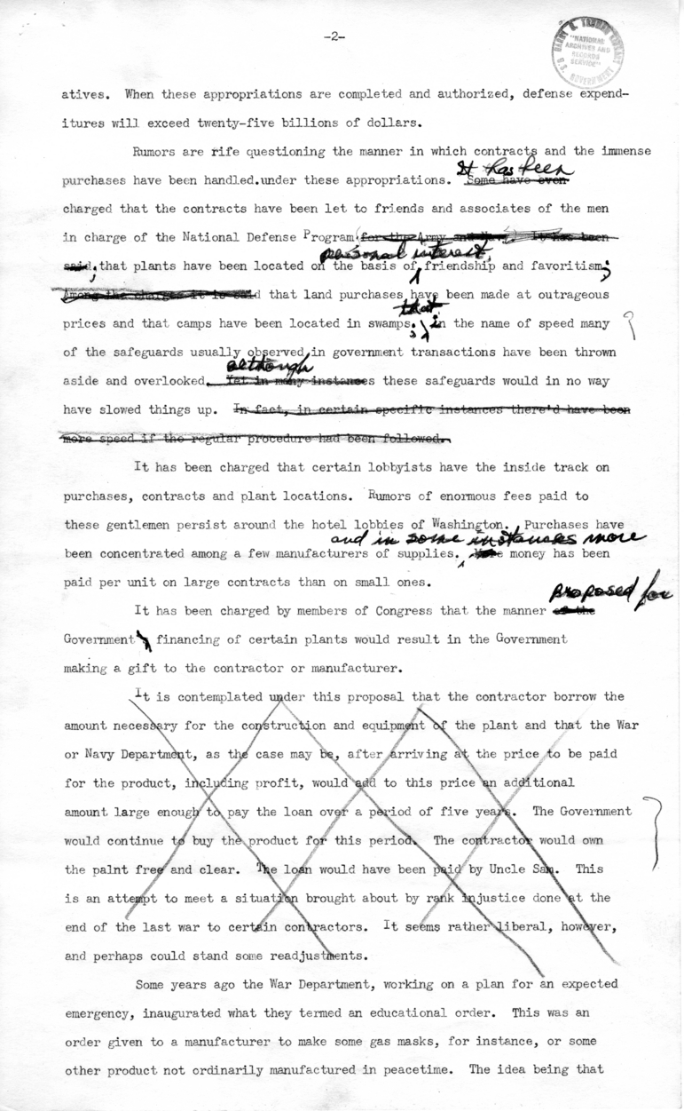 Draft Radio Speech of Senator Harry S. Truman