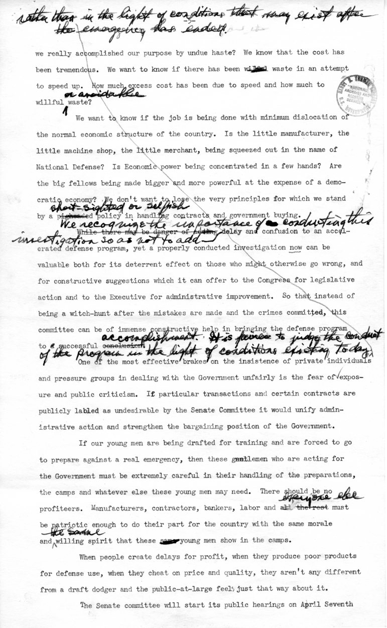 Draft Radio Speech of Senator Harry S. Truman