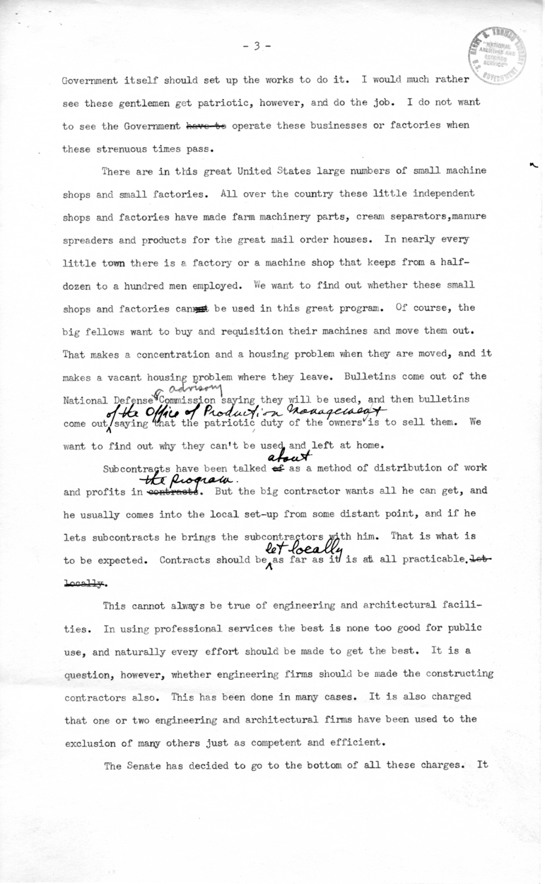 Draft of Radio Speech of Senator Harry S. Truman
