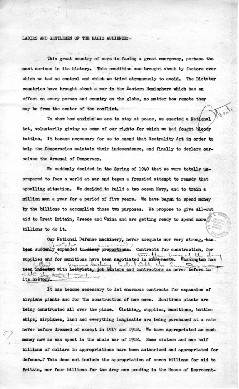 Draft Radio Speech of Senator Harry S. Truman