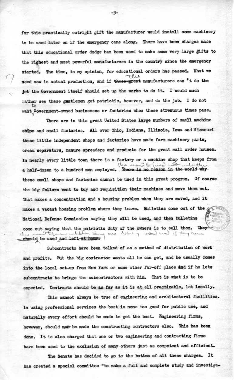 Draft Radio Speech of Senator Harry S. Truman