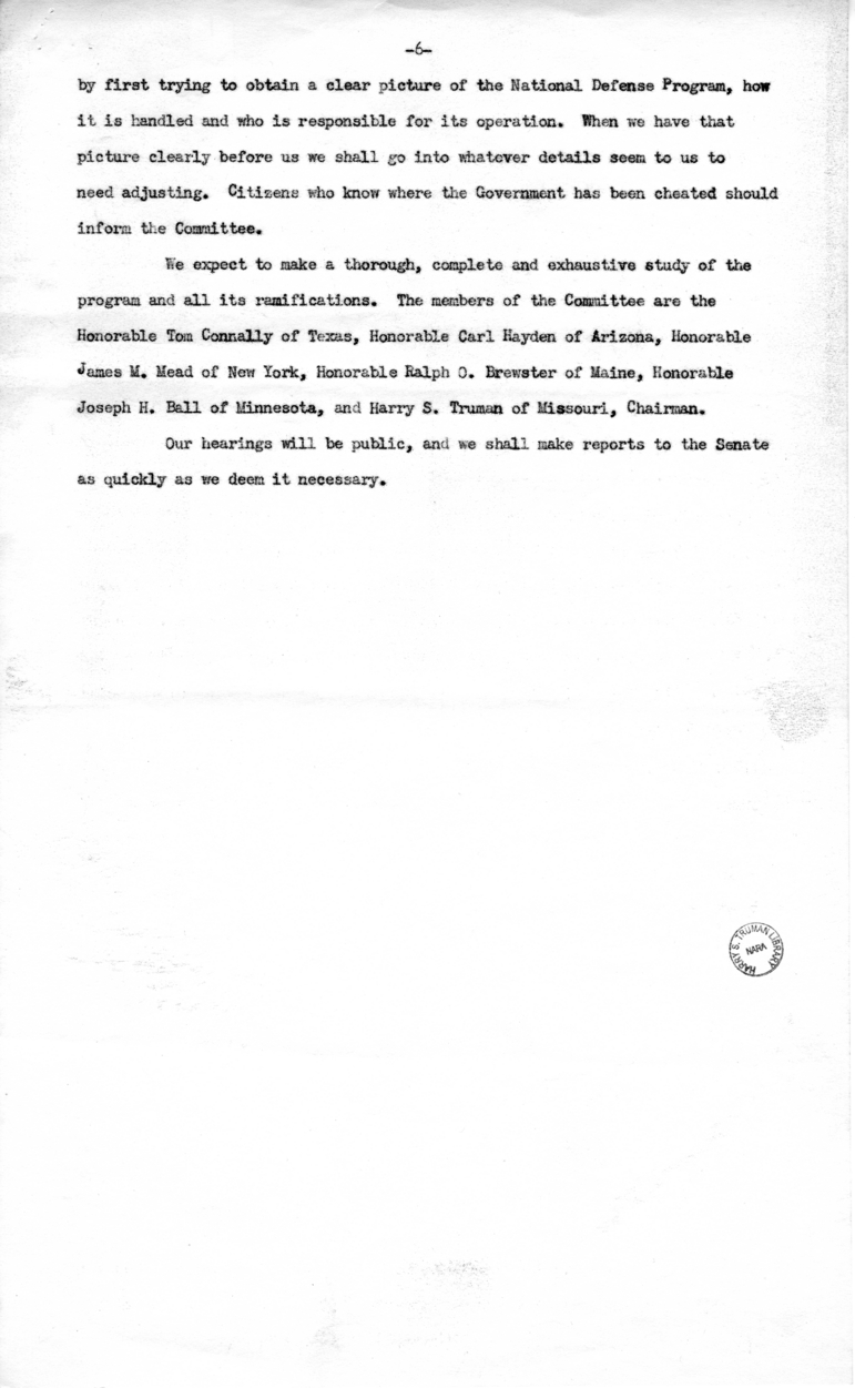 Draft Radio Speech of Senator Harry S. Truman
