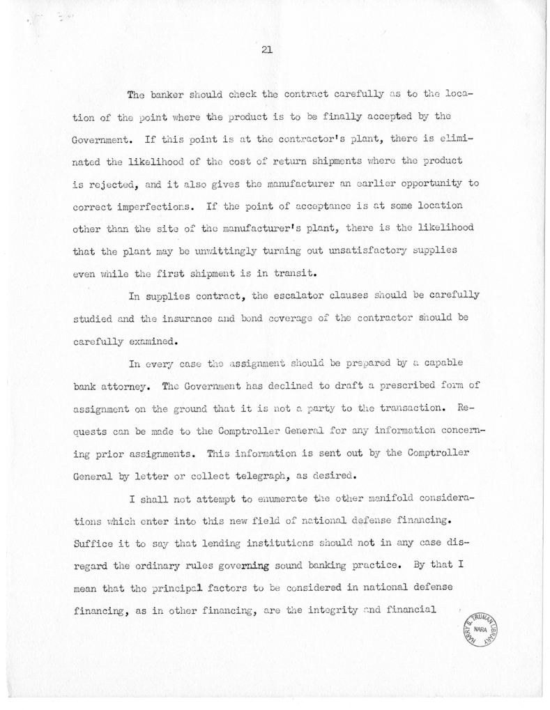 A Goal Of The Defense Plant Corporation Was Speech of John W. Snyder, Vice President of the Defense Plant