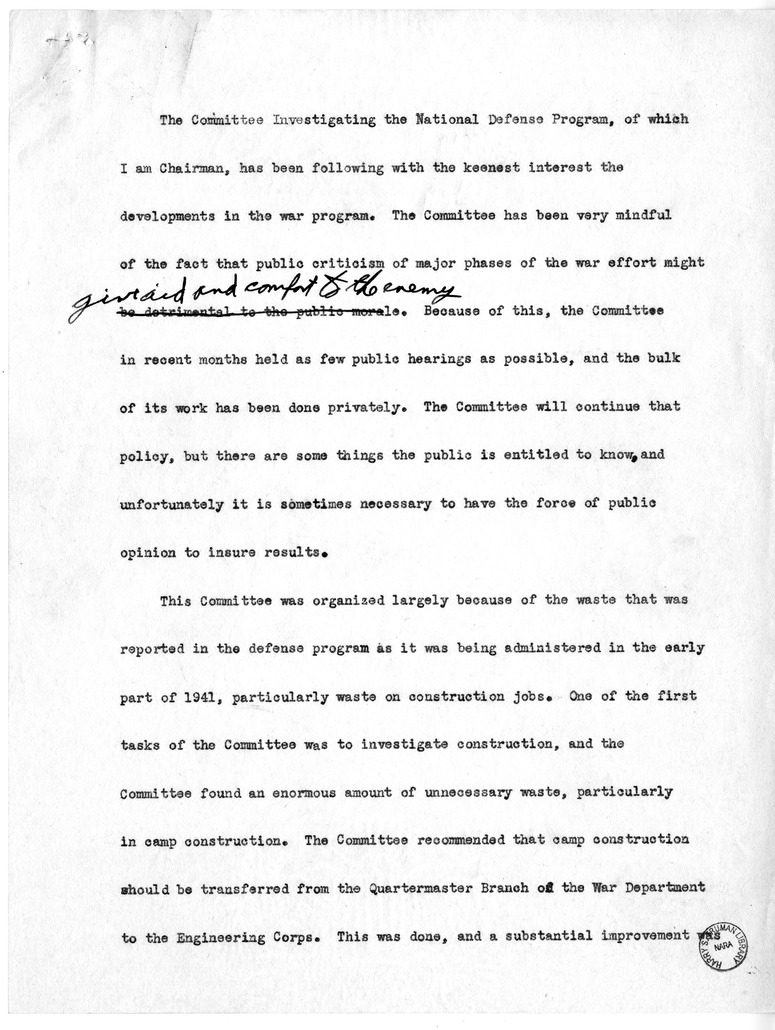 Speech of Senator Harry S. Truman