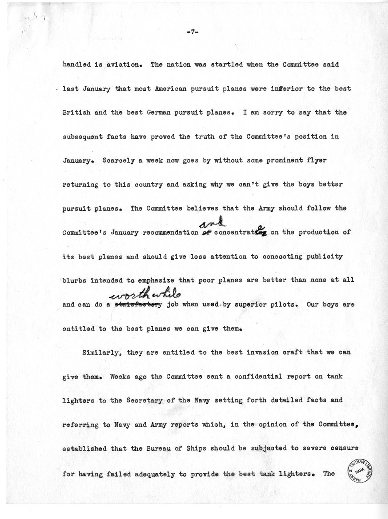 Speech of Senator Harry S. Truman