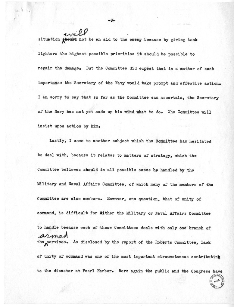 Speech of Senator Harry S. Truman