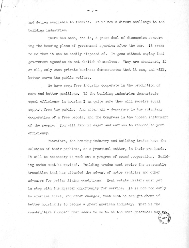 Speech of Senator Harry S. Truman