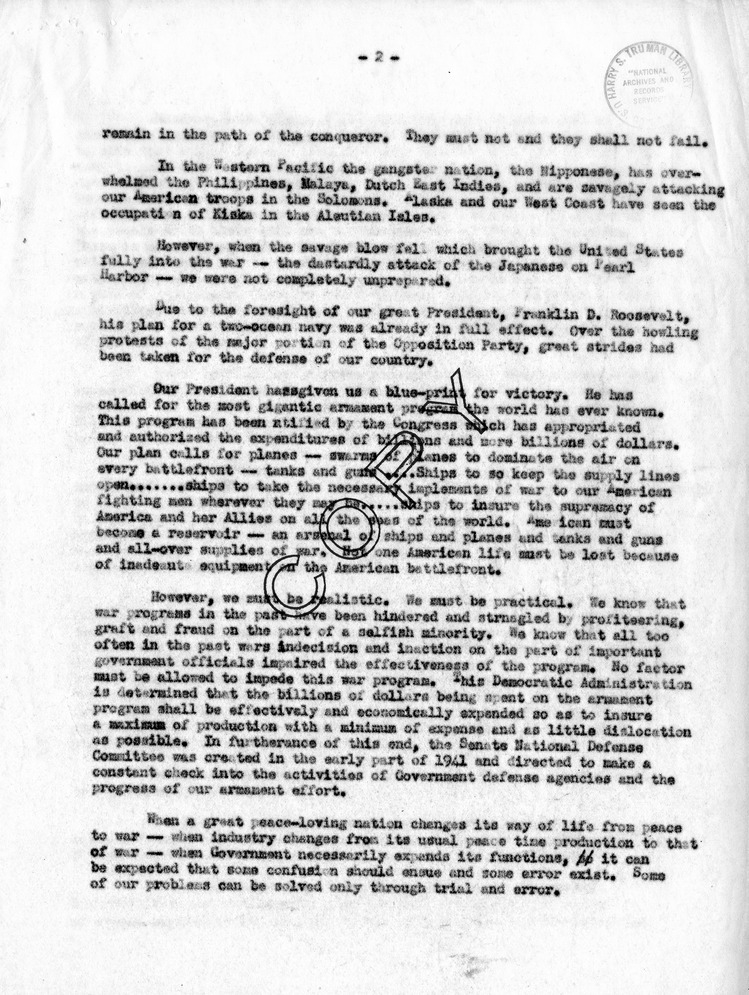 Speech of Senator Harry S. Truman in the 2nd Congressional District of Illinois