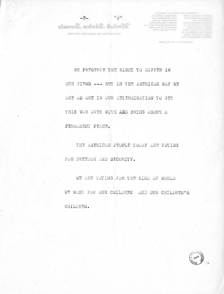 Reading Copy of Speech of Vice Presidential Candidate Harry S. Truman
