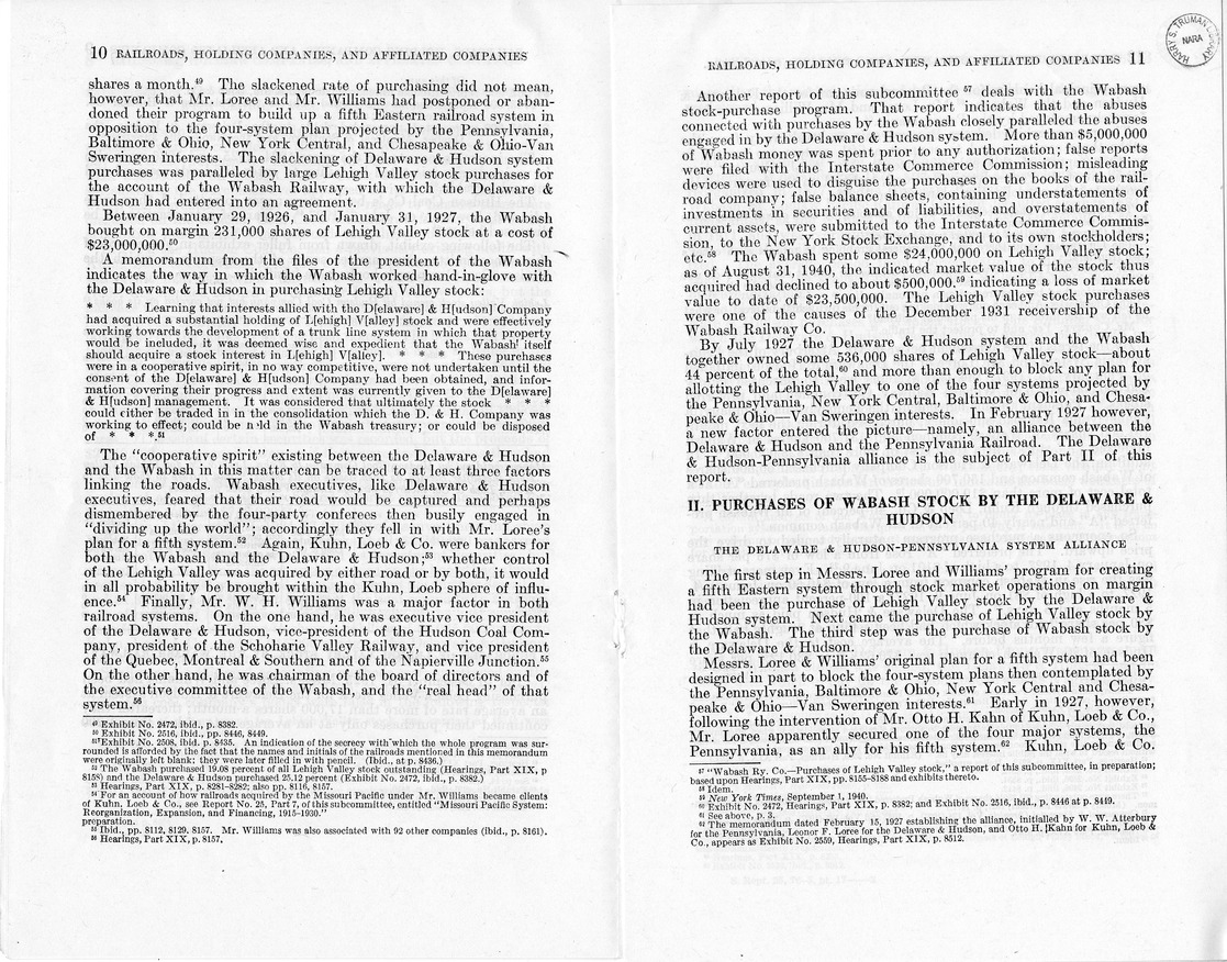 Additional Report of the Committee on Interstate Commerce Pursuant to S. Res. 71 (74th Congress) - Delaware & Hudson System-Purchases of Lehigh Valley and Wabash Stocks