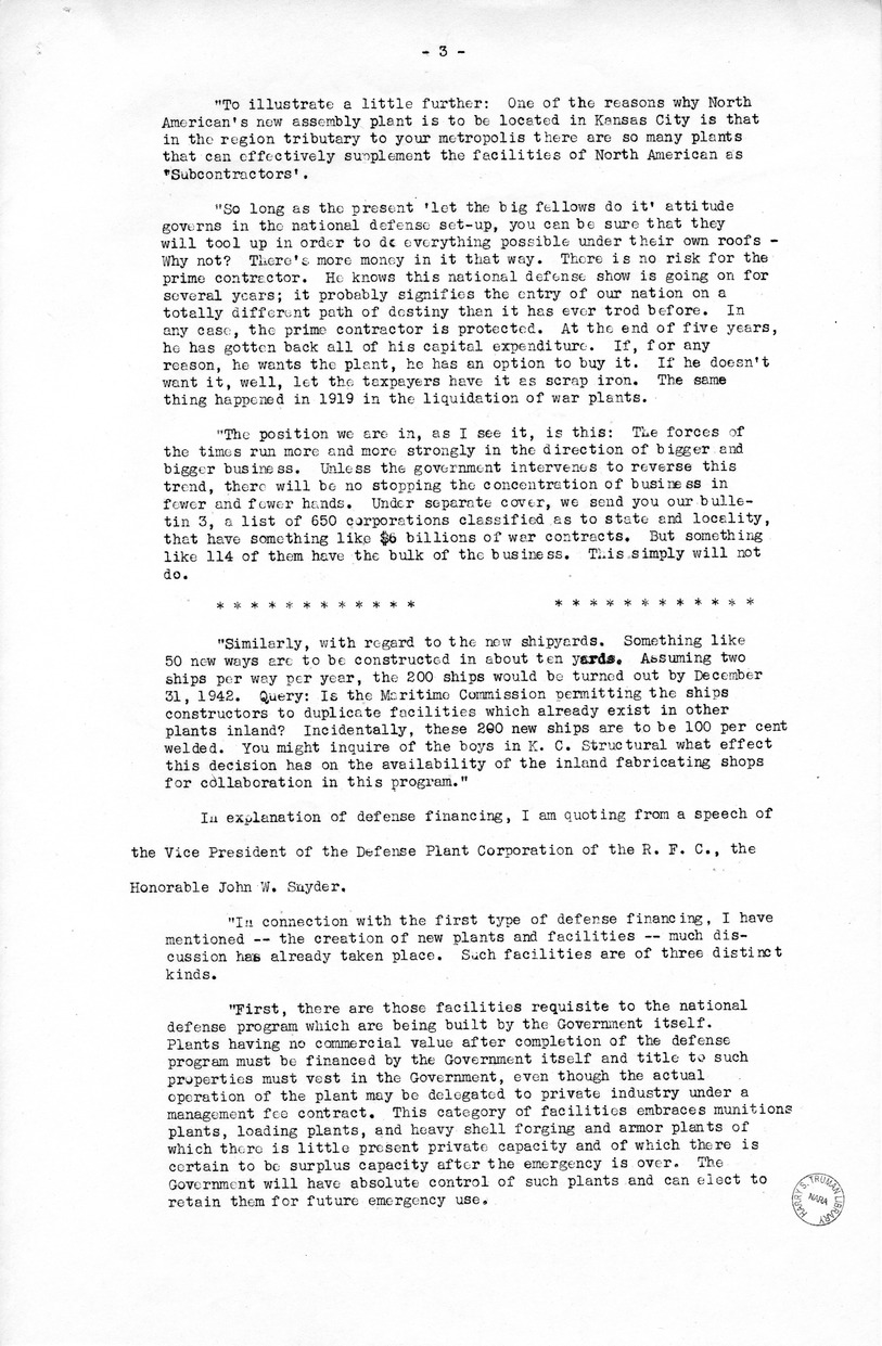 Speech of Senator Harry S. Truman in the U.S. Senate