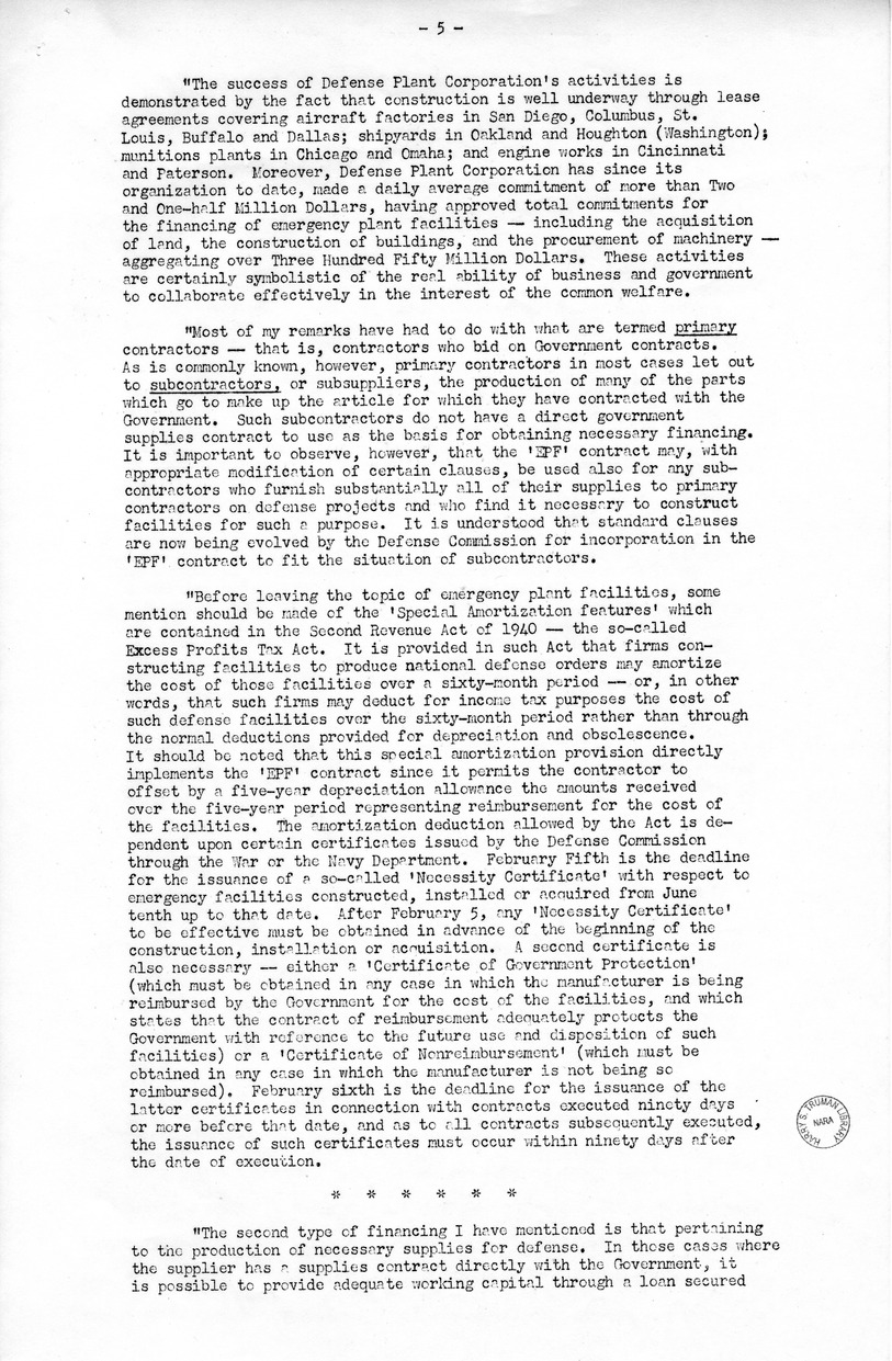 Speech of Senator Harry S. Truman in the U.S. Senate