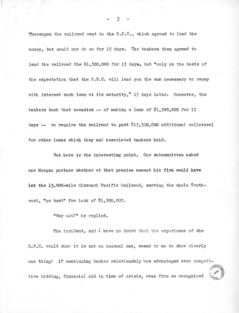 Draft of Statement of Senator Harry S. Truman Before the Securities and Exchange Commission