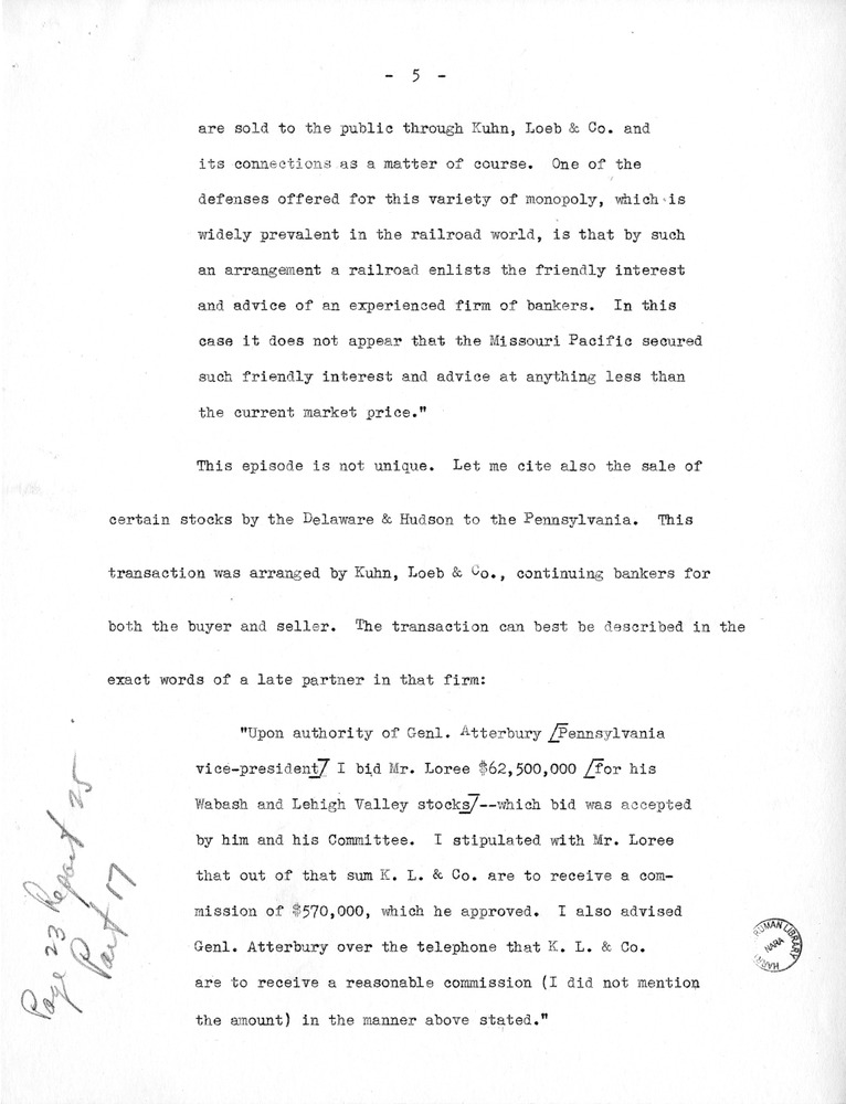 Draft of Statement of Senator Harry S. Truman Before the Securities and Exchange Commission
