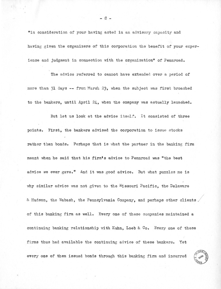 Draft of Statement of Senator Harry S. Truman Before the Securities and Exchange Commission